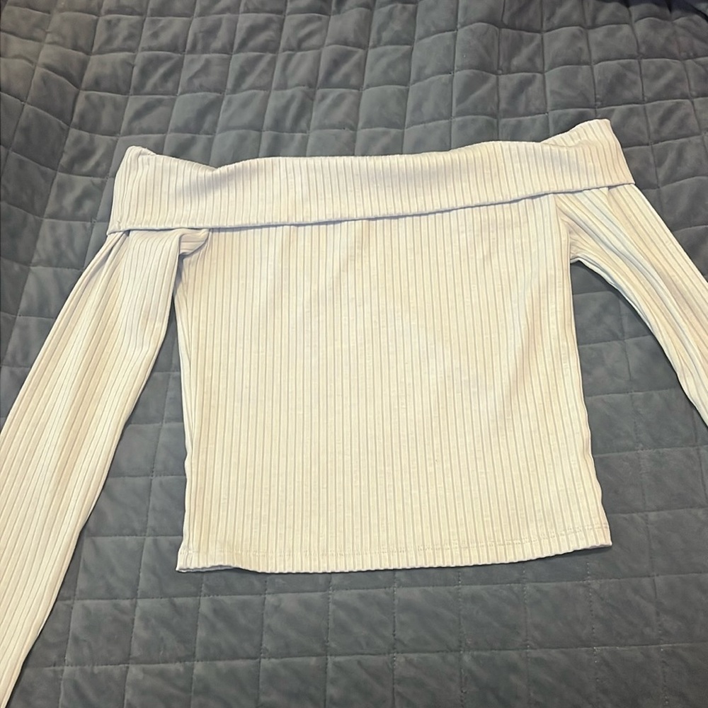 Long sky blue off shoulder blouse, size small